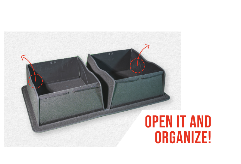 Premium CargoPro trunk Organizer installed in modern SUV trunk with organized groceries and gear